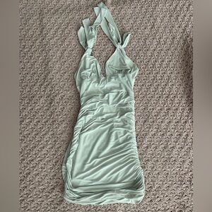 White shoulder tie dress